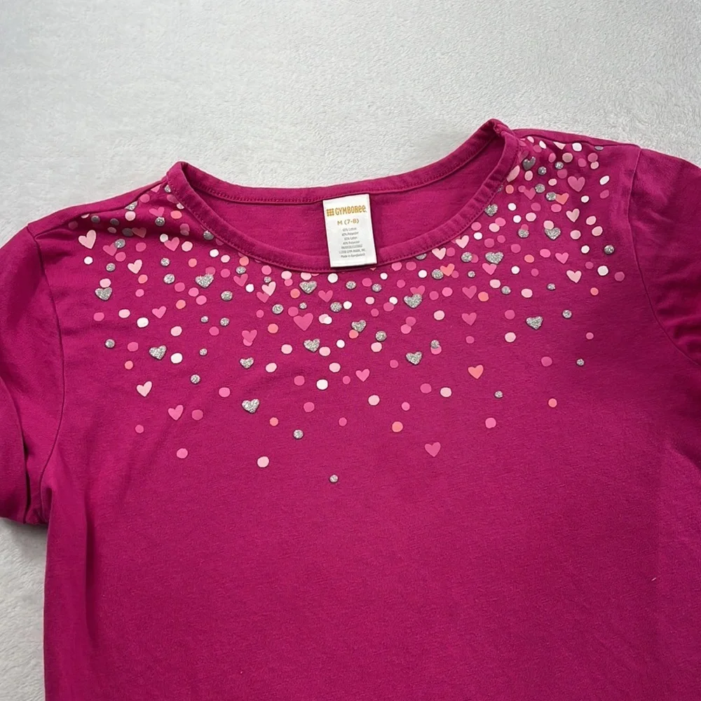 Gymboree 7-8‎ Pink Glitter Hearts Cotton Blend Short Sleeve T Shirt